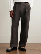 Small Talk - Wide-Leg Pleated Slub Linen and Wool-Blend Trousers - Brown