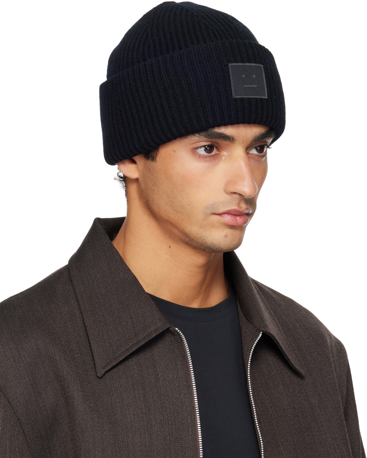 Acne Studios Black Ribbed Face Logo Beanie