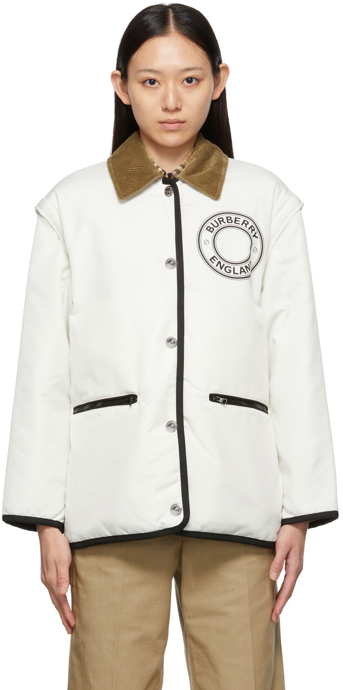 Check Padded Jacket Burberry Reversible White & Beige Check Padded Jacket Burberry
