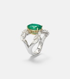 Yeprem 18kt white gold (750/1000) ring with diamonds and emerald