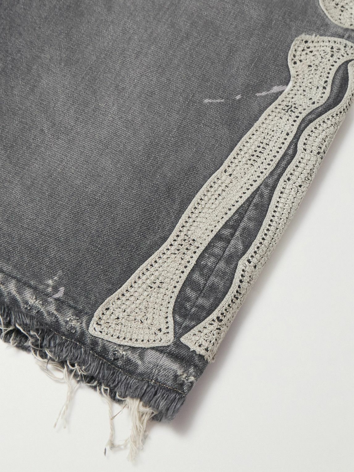 KAPITAL - Wide-Leg Appliquéd Distressed Denim Shorts - Gray