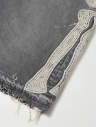 KAPITAL - Wide-Leg Appliquéd Distressed Denim Shorts - Gray