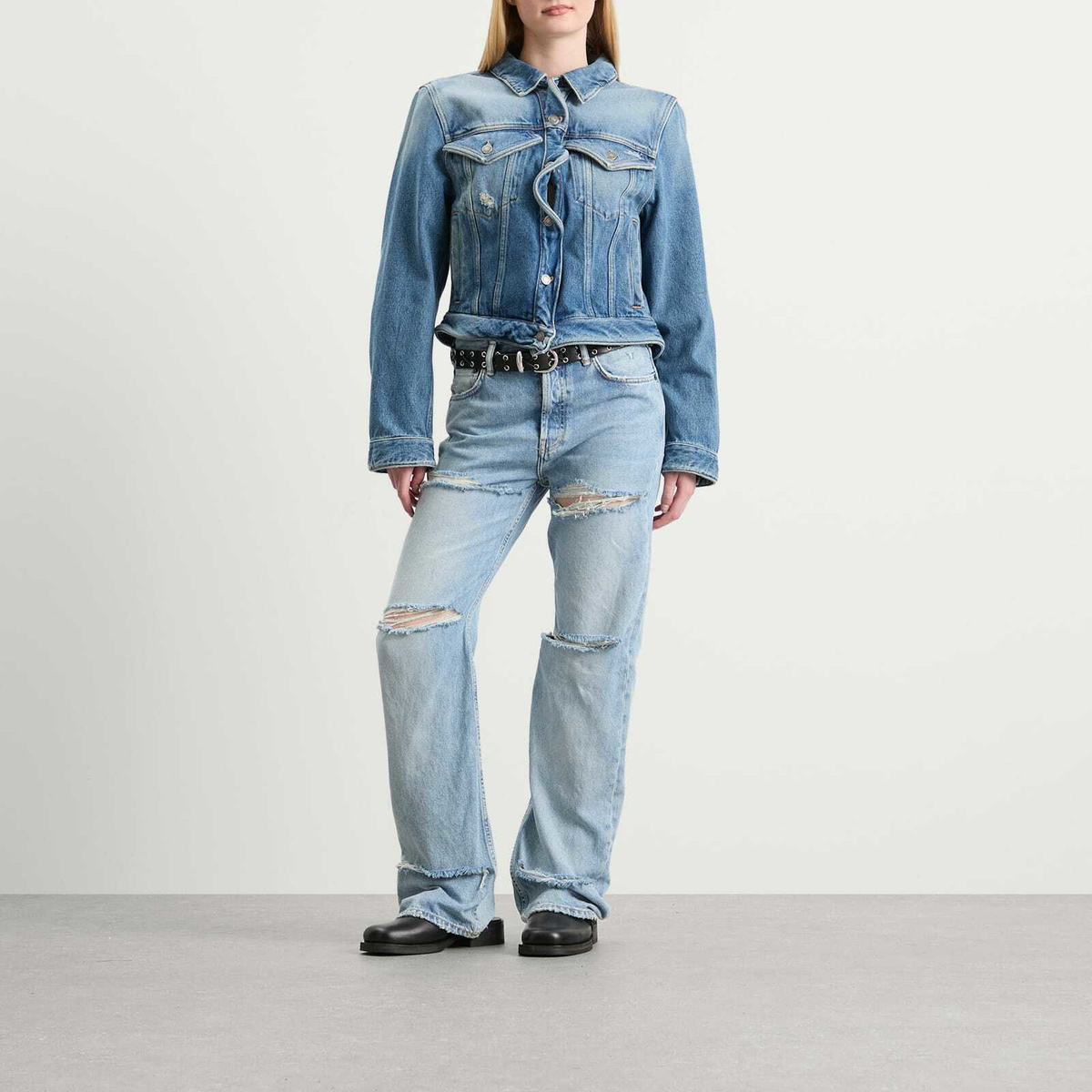 Acne Studios Women's Oleag Vintage Wiggle Denim Jacket in Mid Blue