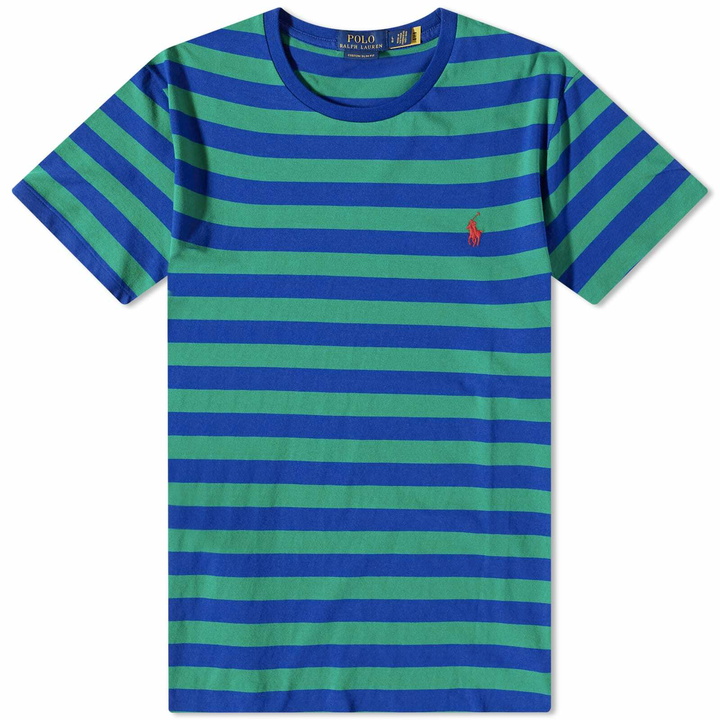 Photo: Polo Ralph Lauren Men's Stiped T-Shirt in Primary Green/Heritage Royal