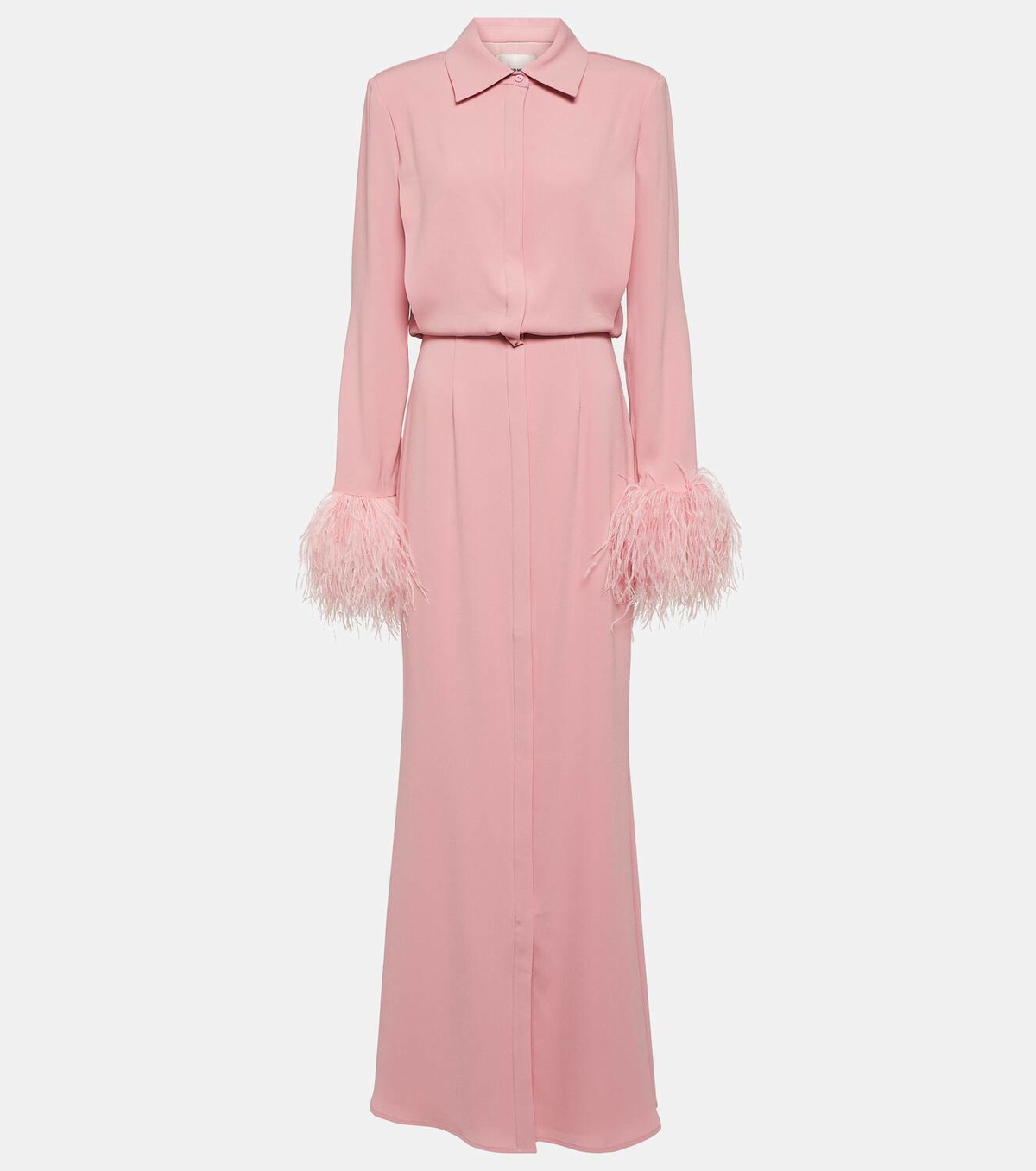 Roland Mouret Feather-trimmed crpe maxi shirt dress Roland Mouret