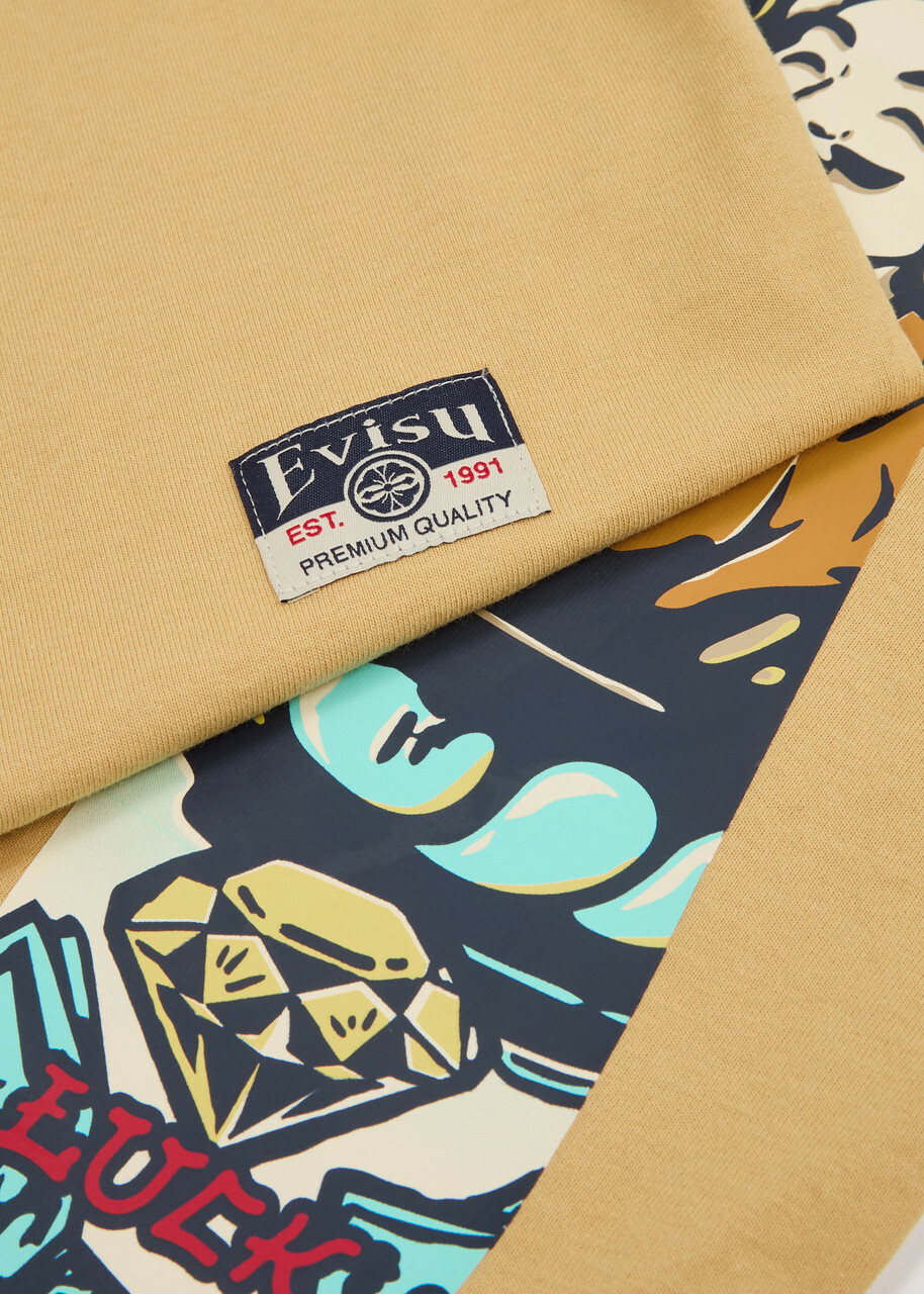 Evisu Godhead Daicock Printed Cotton T-shirt Beige