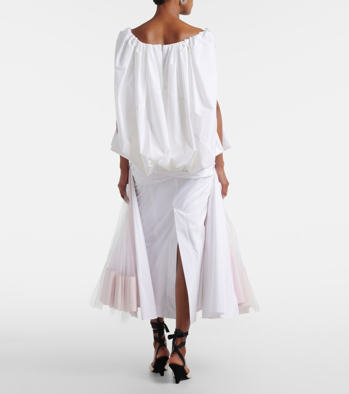 Jacquemus Mireio tulle-trimmed cotton poplin midi skirt