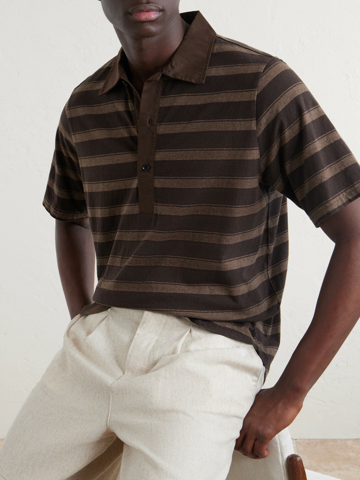 Oliver Spencer - Stanfield Striped Organic Cotton Polo Shirt - Brown