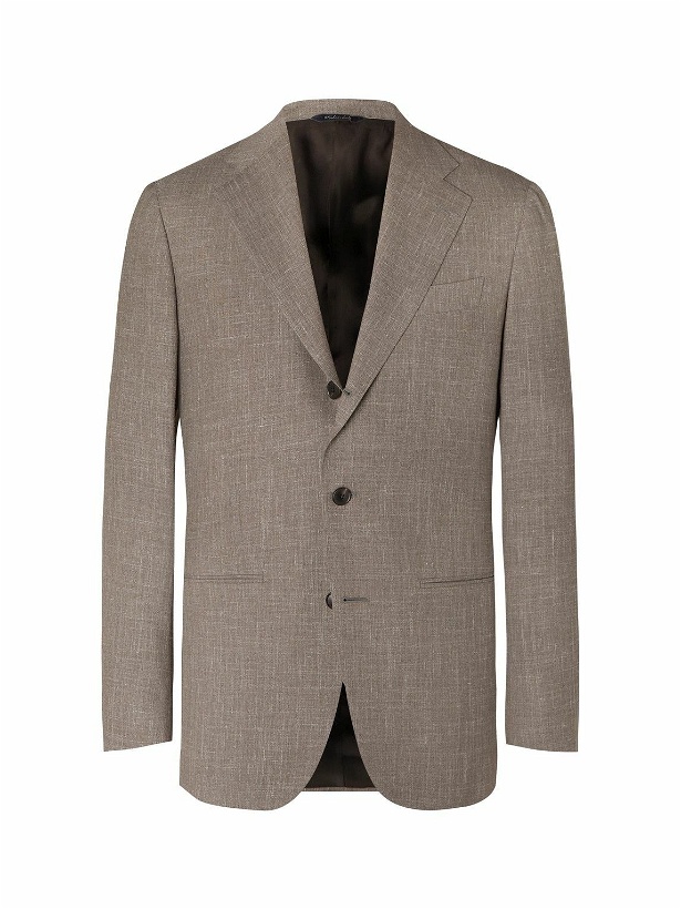 Photo: Saman Amel - Taupe Mélange Wool, Silk and Linen-Blend Suit Jacket - Brown