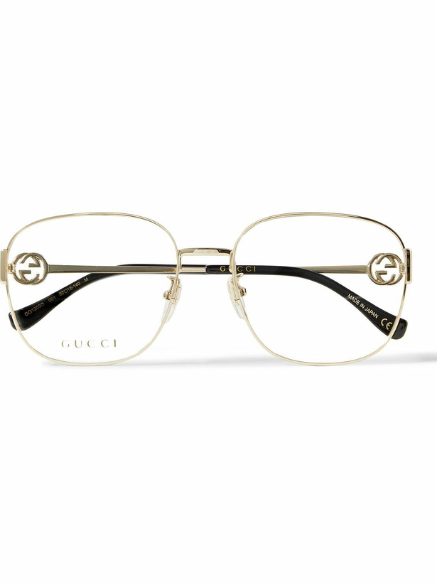 Photo: Gucci Eyewear - Square-Frame Chain-Embellished Gold-Tone Optical Glasses