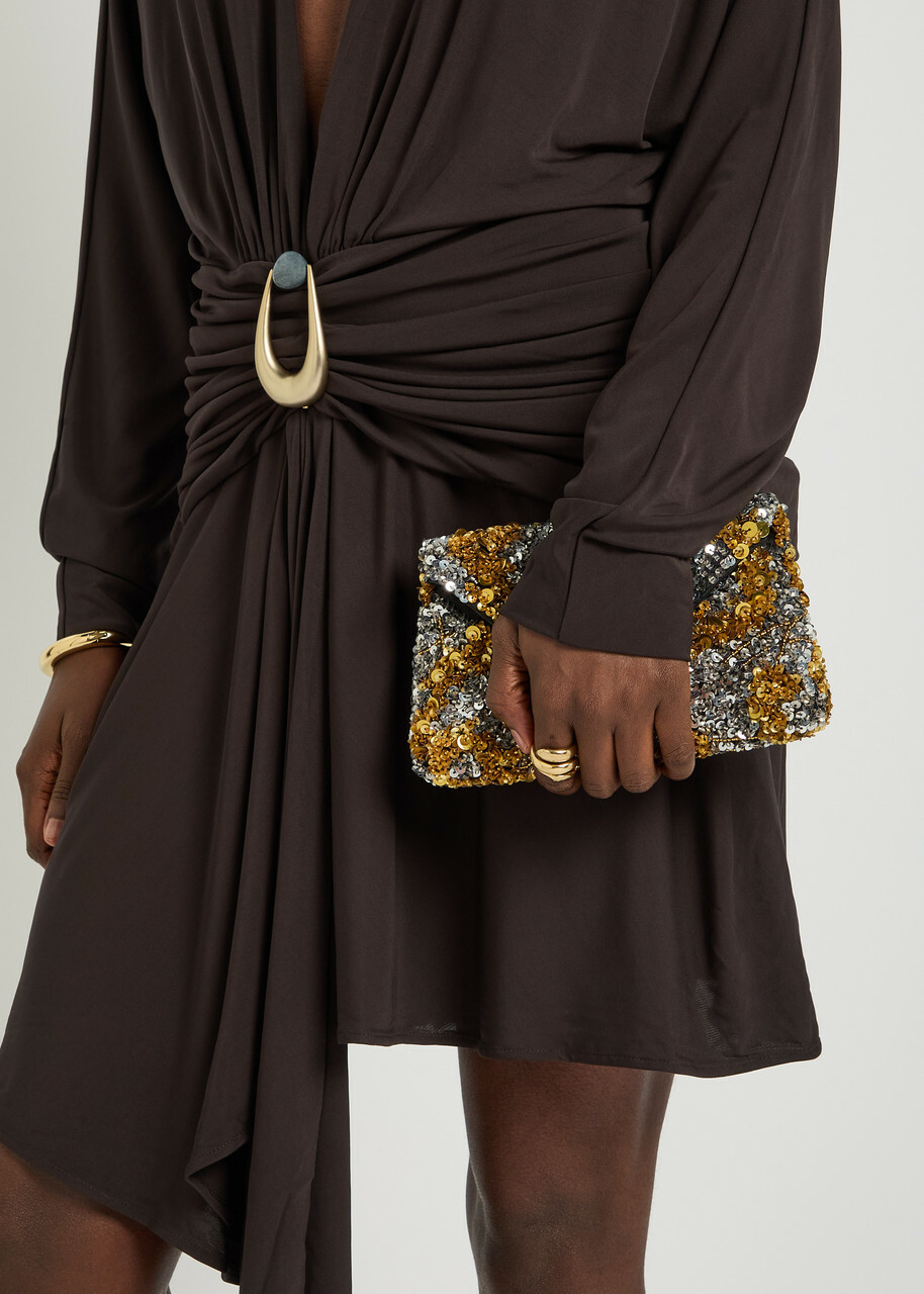 Christopher Esber Draped Asymmetric Jersey Midi Dress Dark Brown