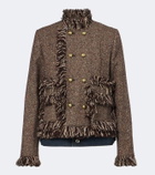 Sacai Fringed tweed and denim jacket