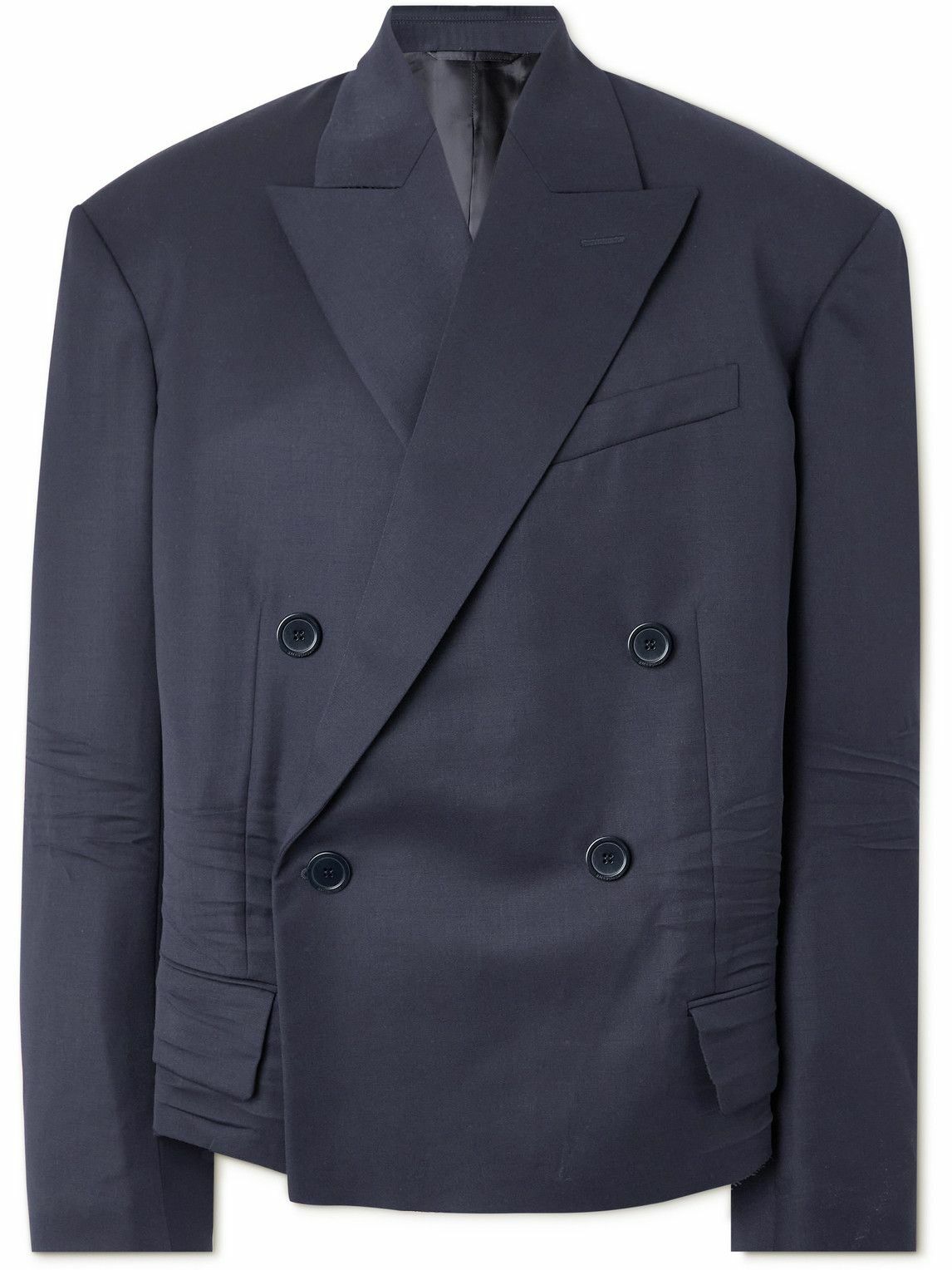 Balenciaga - Double-Breasted Distressed Wool-Twill Blazer - Blue Balenciaga