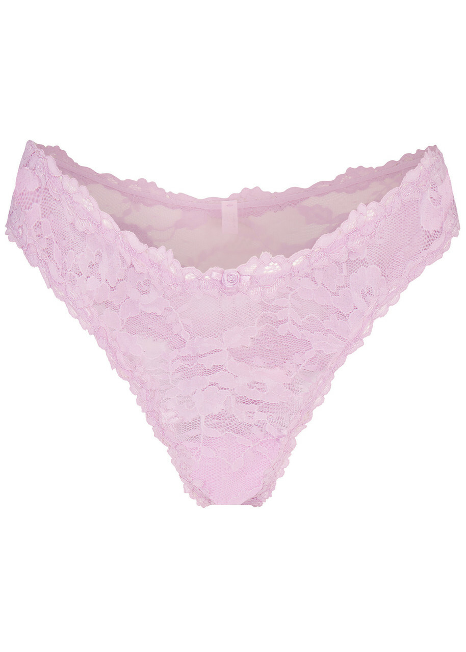 Skims Stretch-lace Dipped Thong Light Pink