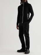 Moncler - Leather-Trimmed Ribbed Virgin Wool Cardigan - Black