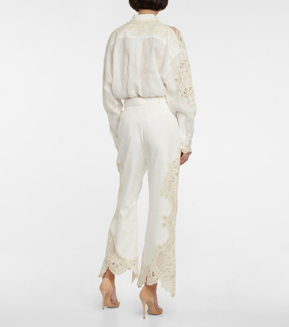 Zimmermann - Laurel high-rise lace-trimmed linen pants