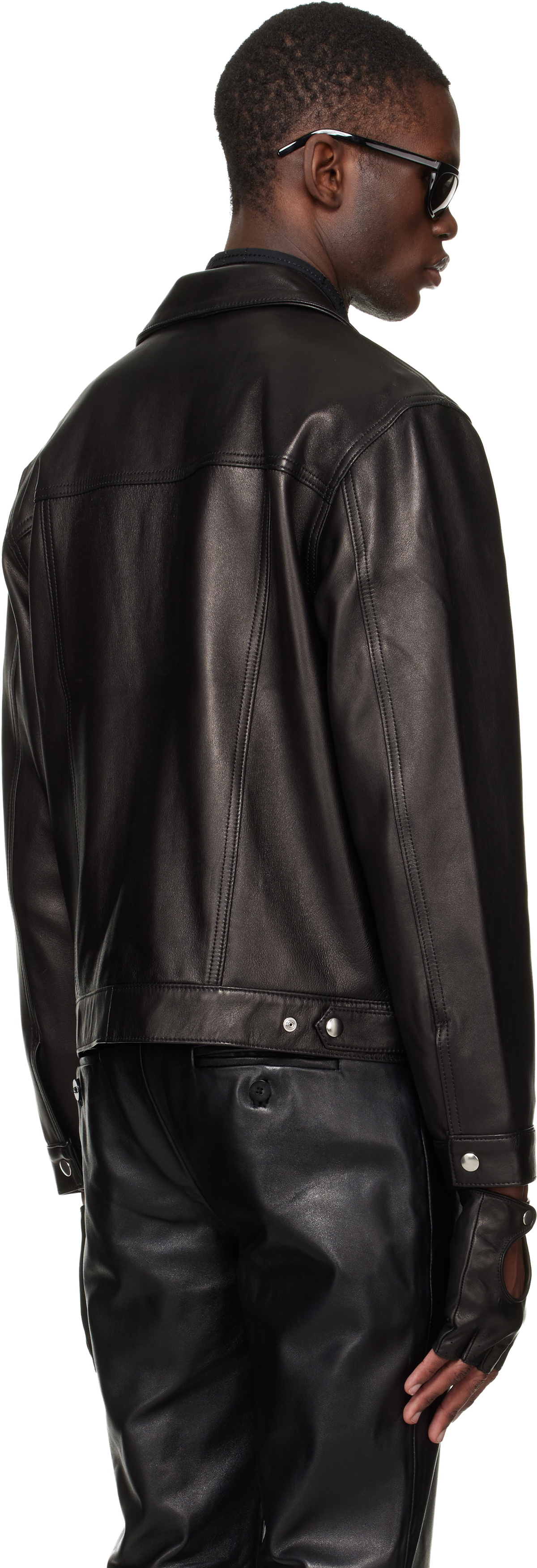 Ernest W. Baker Black Diamond Spread Collar Leather Jacket