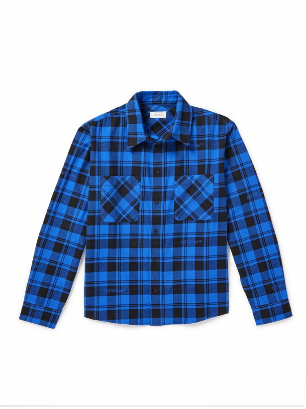 Photo: Off-White - Logo-Embroidered Checked Cotton-Flannel Shirt - Blue