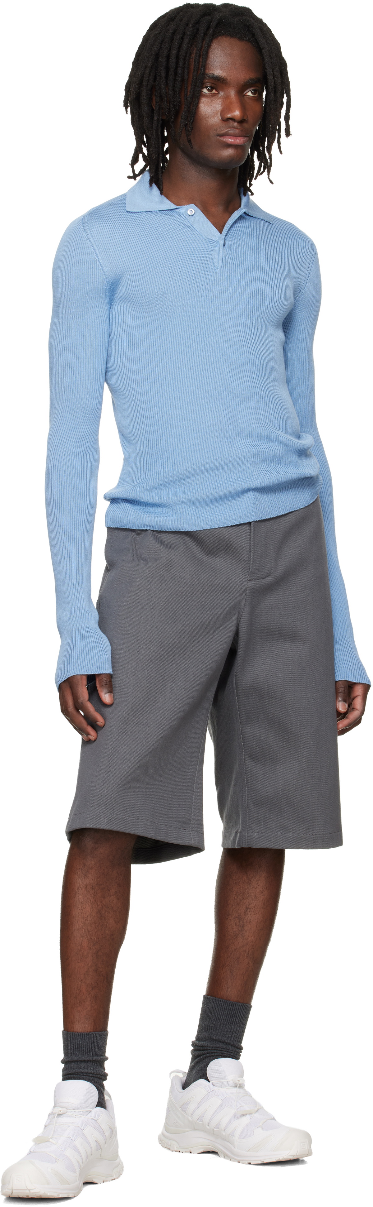 Rier Blue Fine Rib Knit Polo