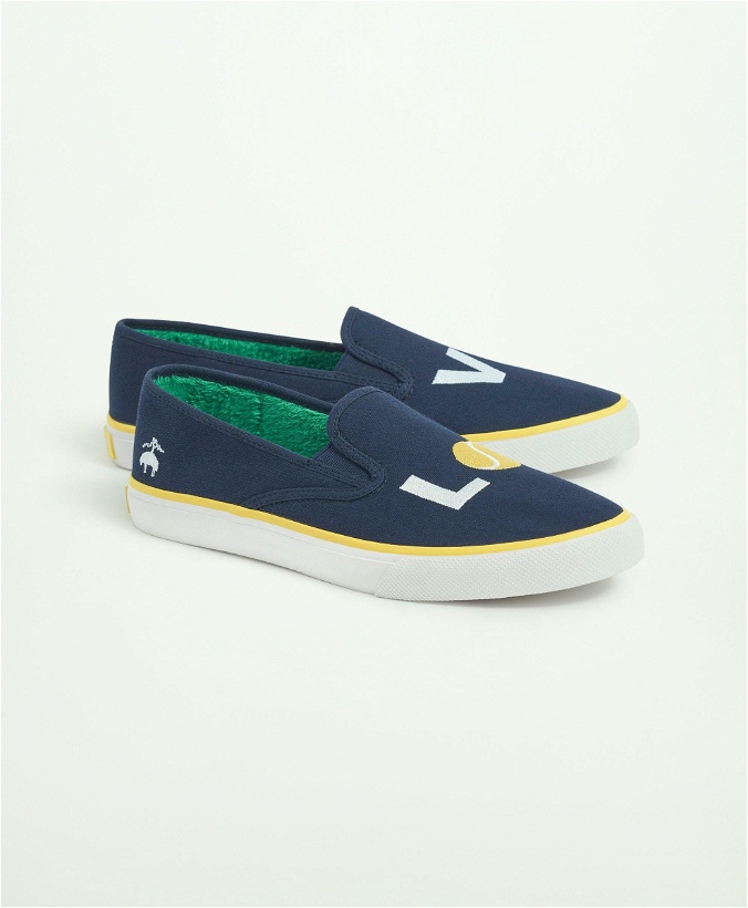 Photo: Brooks Brothers Sperry x "Love" Slip On Shoes | Navy