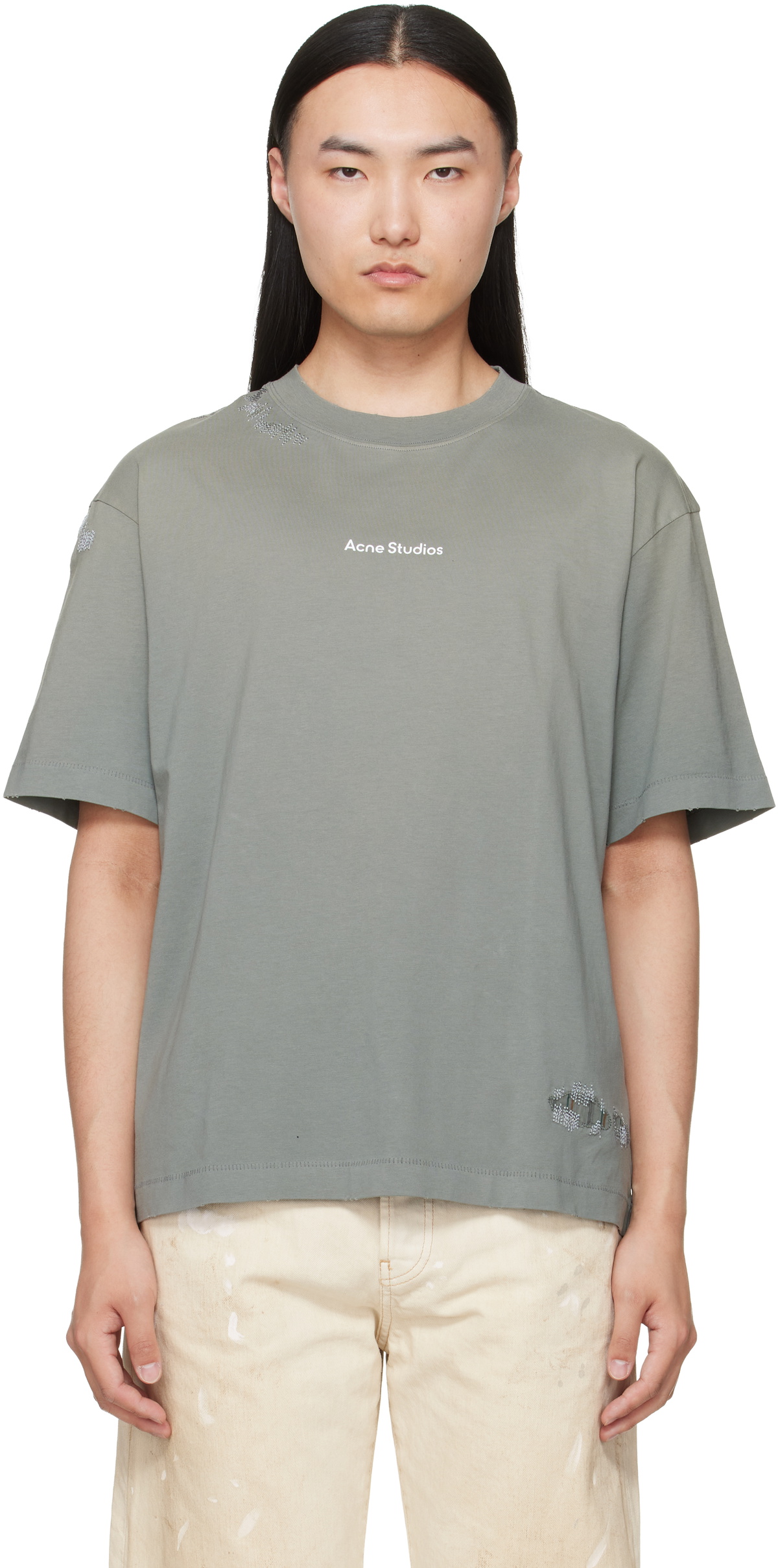 Acne Studios Gray Mended Logo T-shirt