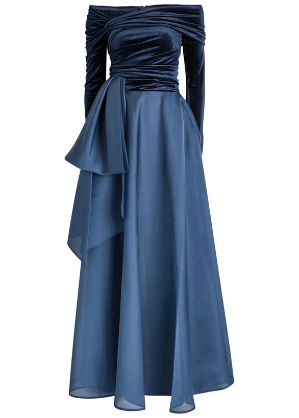 Photo: Talbot Runhof Draped Velvet and Organza Gown Navy
