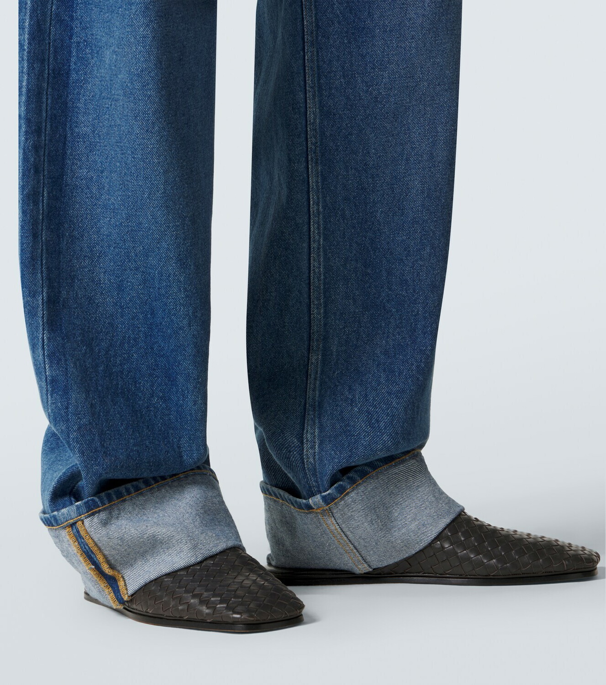 Bottega Veneta Leather-trimmed wide-leg jeans