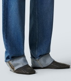 Bottega Veneta Leather-trimmed wide-leg jeans