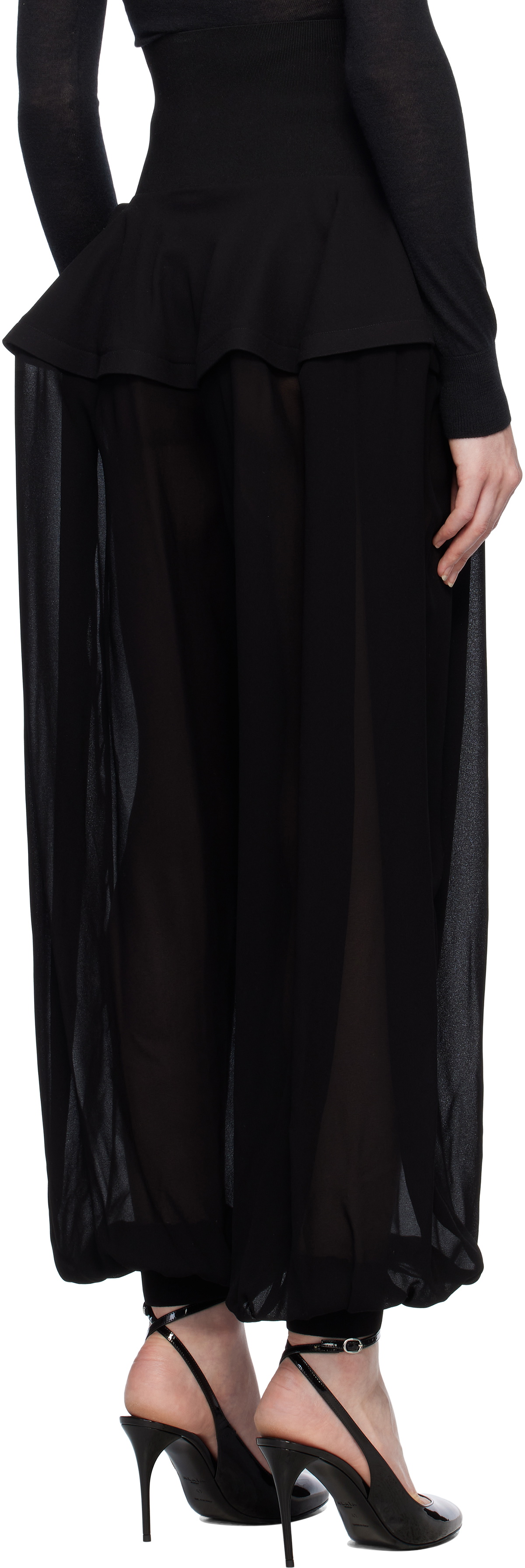 ALAÏA Black Georgette Peplum Trousers ALAÏA