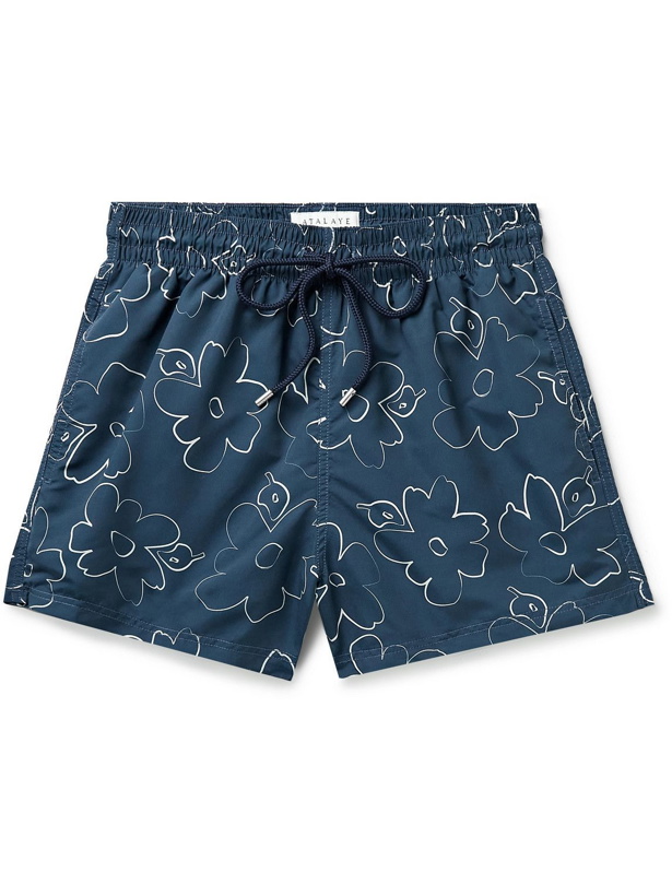 Photo: Atalaye - Dorrea Mid-Length Printed Recycled Swim Shorts - Blue