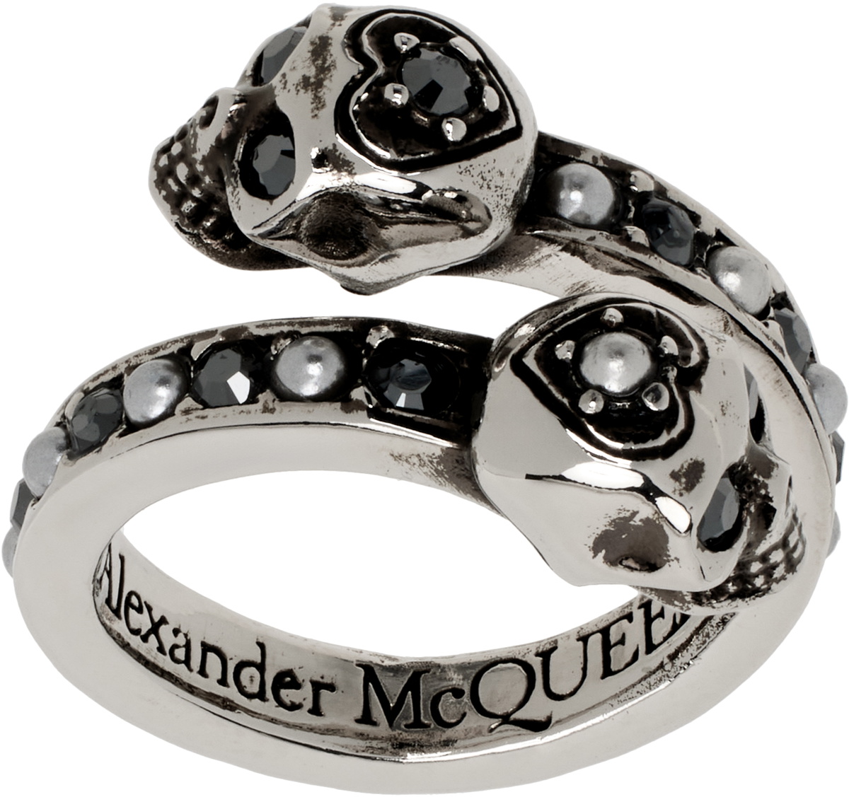McQueen Silver Wrap-Around Skull Ring