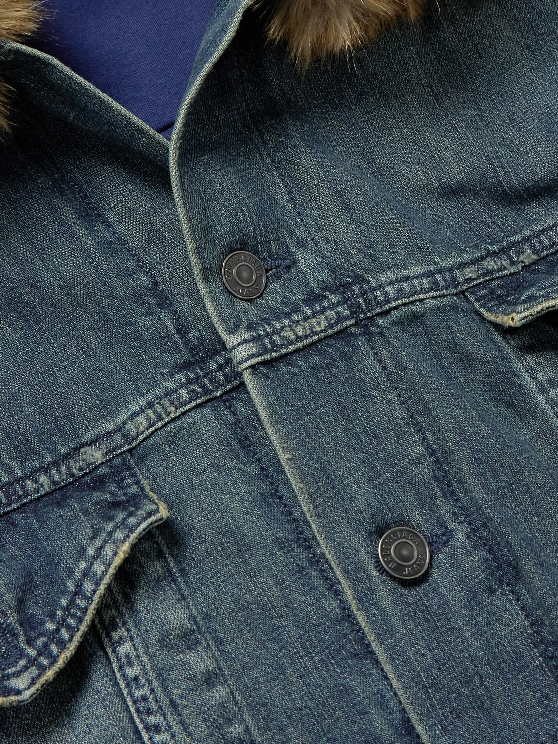 Balenciaga - Plush-Trimmed Hooded Denim Jacket - Blue