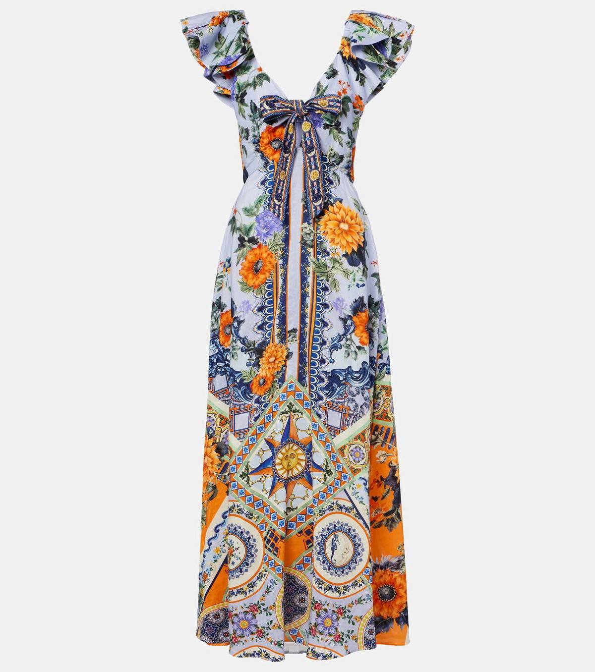 linen structured dress Red Dress | Multi Floral Linen Blend Tie Front Maxi Dress main image 0