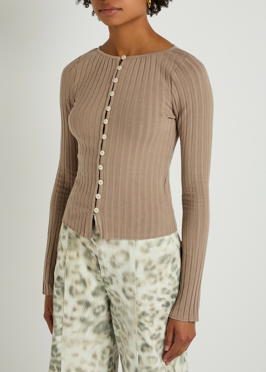 Free People Tilly Ribbed Stretch-cotton top Taupe