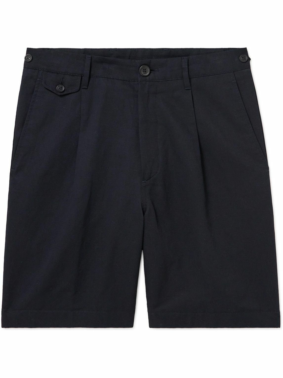 Photo: Dunhill - Straight-Leg Pleated Cotton and Linen-Blend Twill Bermuda Shorts - Blue