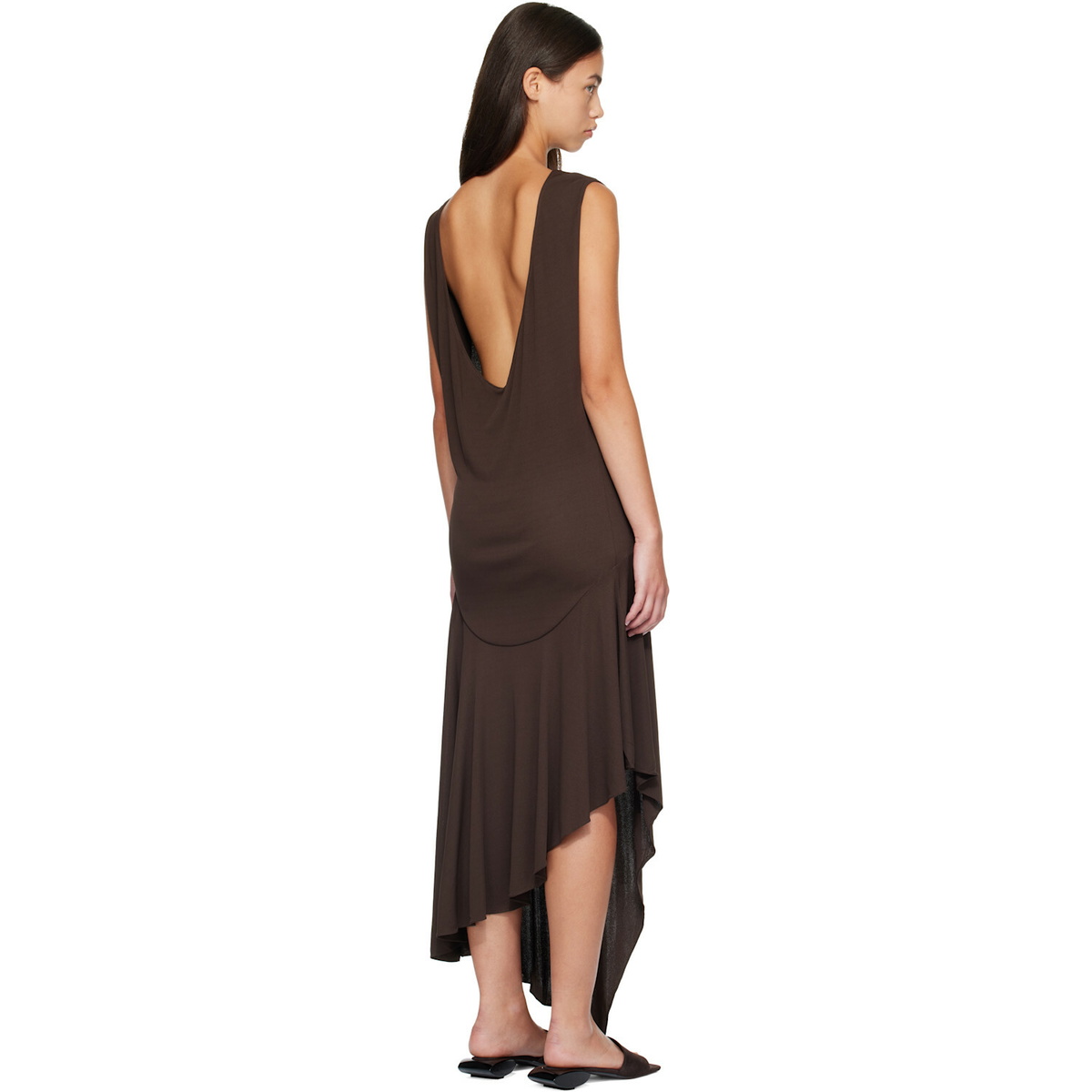 ALAÏA Brown Backless Jersey Crepe Midi Dress
