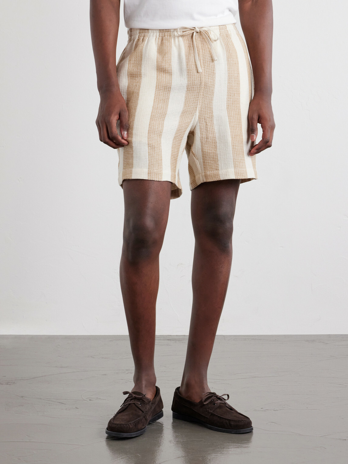 Kardo - Olbia Straight-Leg Striped Cotton Drawstring Shorts - Neutrals