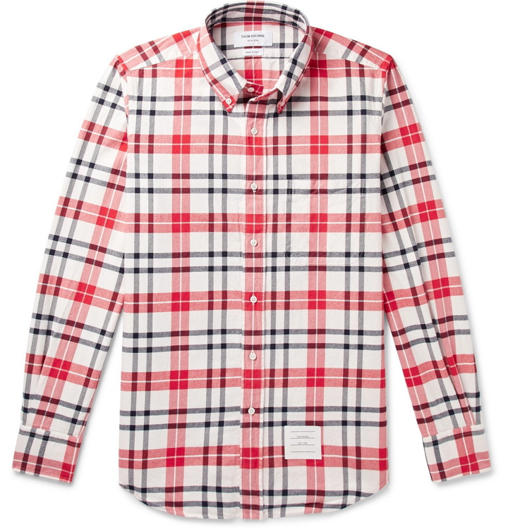 Photo: Thom Browne - Button-Down Collar Checked Cotton-Flannel Shirt - Red