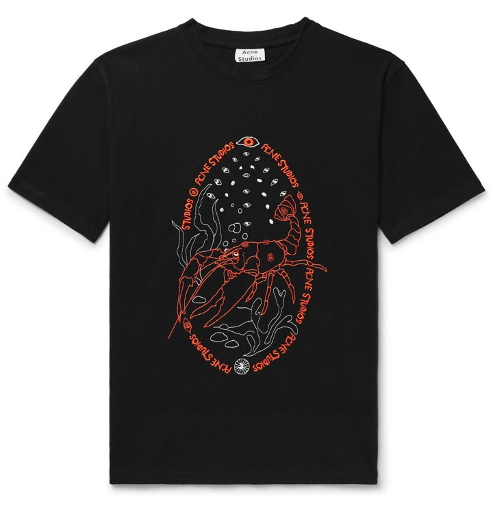 Photo: Acne Studios - Bemabe Crayfish Embroidered Cotton-Jersey T-Shirt - Men - Black