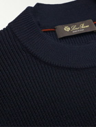 Loro Piana - Logo-Appliquéd Ribbed Virgin Wool Sweater - Blue