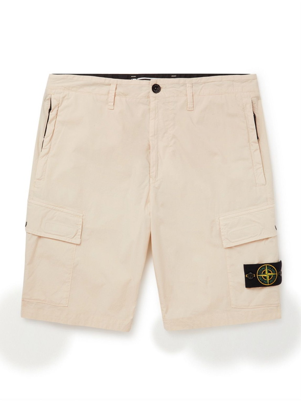 Photo: Stone Island - Logo-Appliquéd Garment-Dyed Stretch-Cotton Cargo Shorts - Neutrals