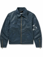 Enfants Riches Déprimés - Spanish Elegy Distressed Logo-Print Full-Grain Leather Jacket - Blue