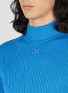 Courrèges - Logo Embroidery Ribbed Sweater in Blue
