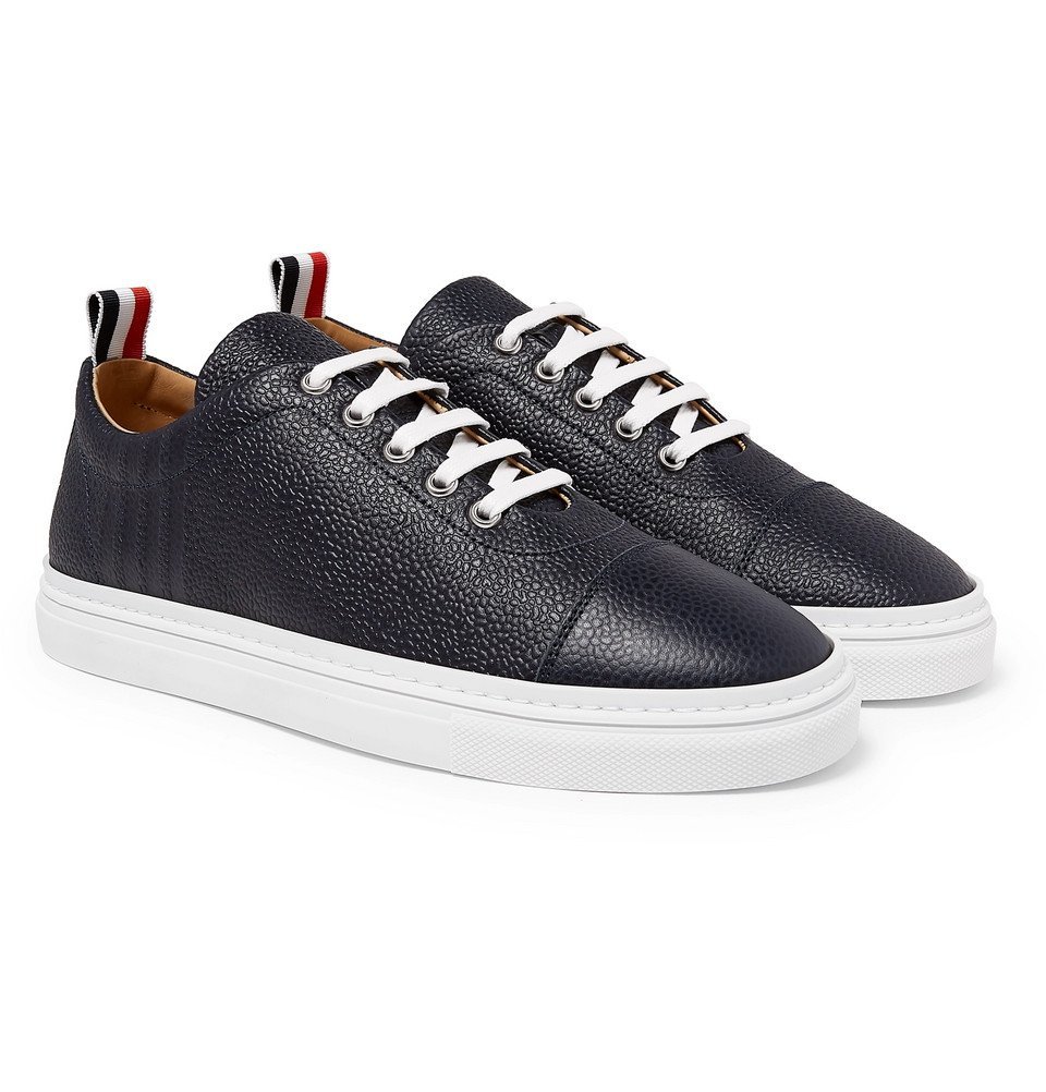 Thom Browne - Pebble-Grain Leather Sneakers - Men - Navy Thom Browne