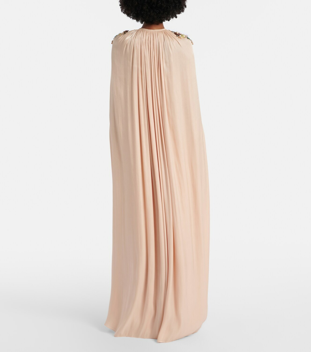 Costarellos Sireen caped embellished georgette gown