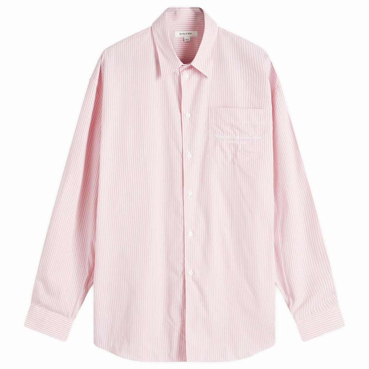 Sporty & Rich Hotel du Cap Cursive Oversized Shirt in Pink/White Thin Stripe White