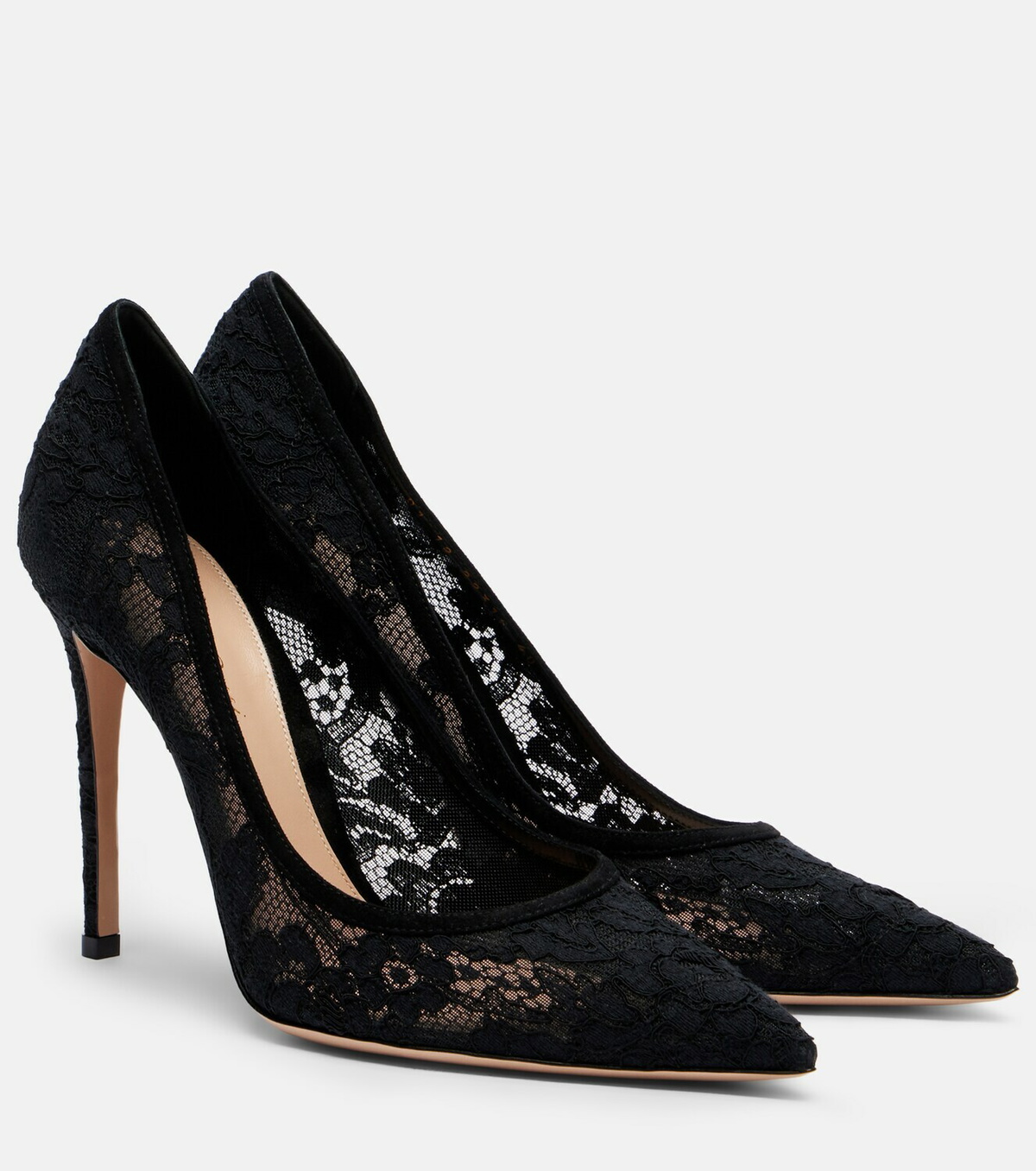Gianvito Rossi Claudia suede-trimmed lace pumps