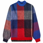 Sacai Men's Plaid Crew Knit in Navy