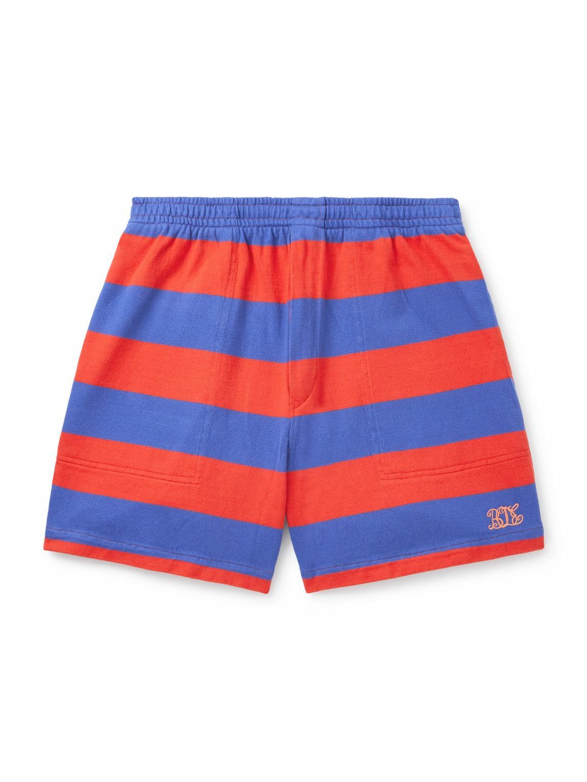 BODE - Clubhouse Wide-Leg Logo-Embroidered Striped Cotton-Jersey Shorts - Red