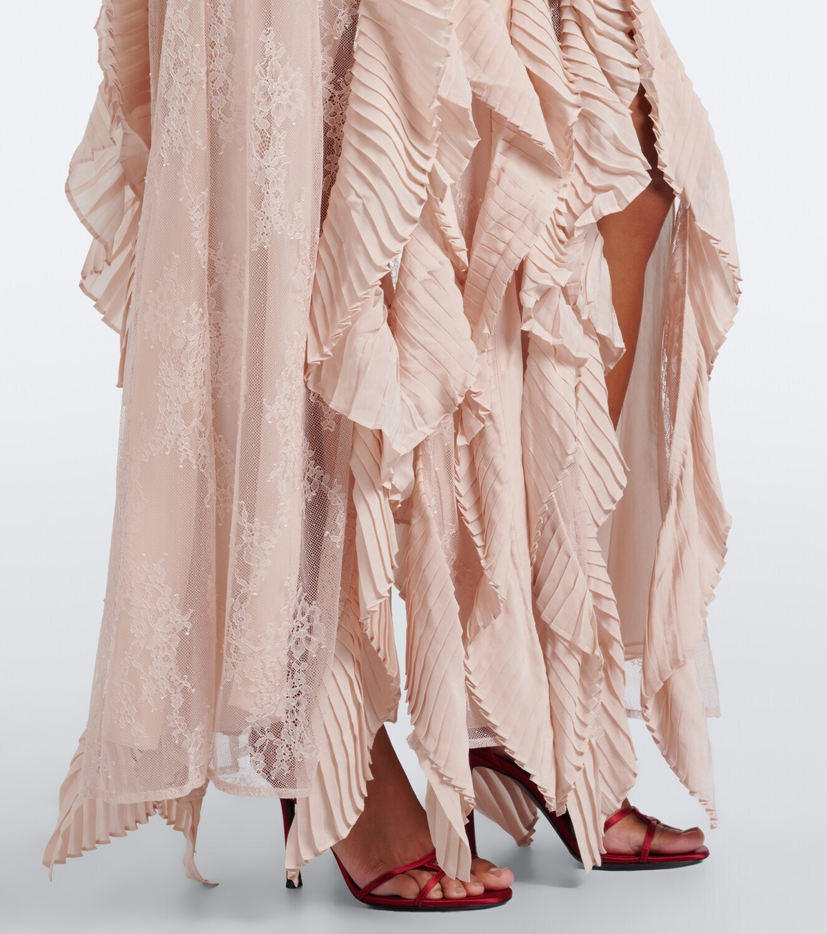 Blumarine Ruffled tie-neck lace gown